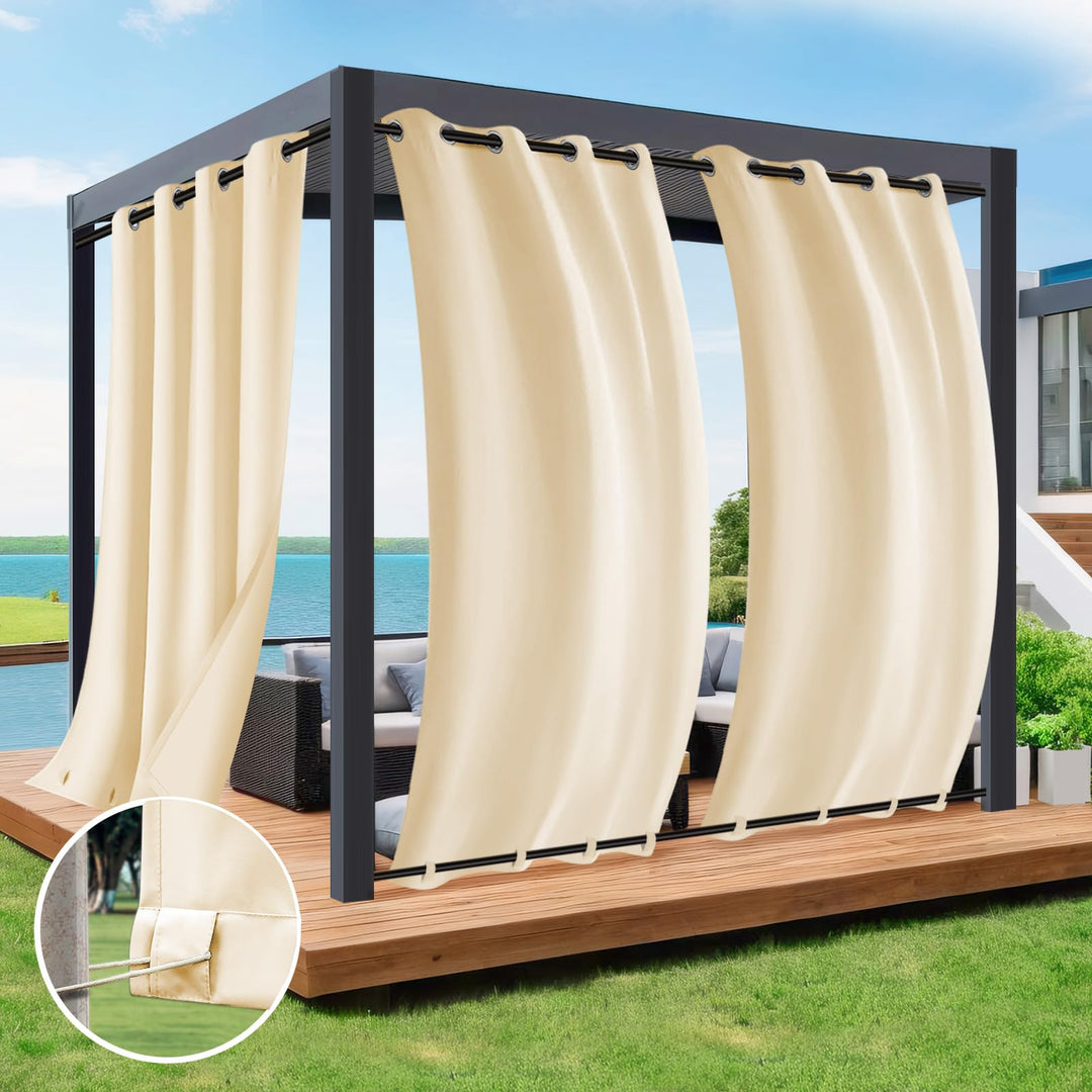 Rosnek 2 Stück Outdoor Vorhang Wetterfest Unten Gewichtet, Outdoorvorhänge mit Ösen 213x132cm Outdoo