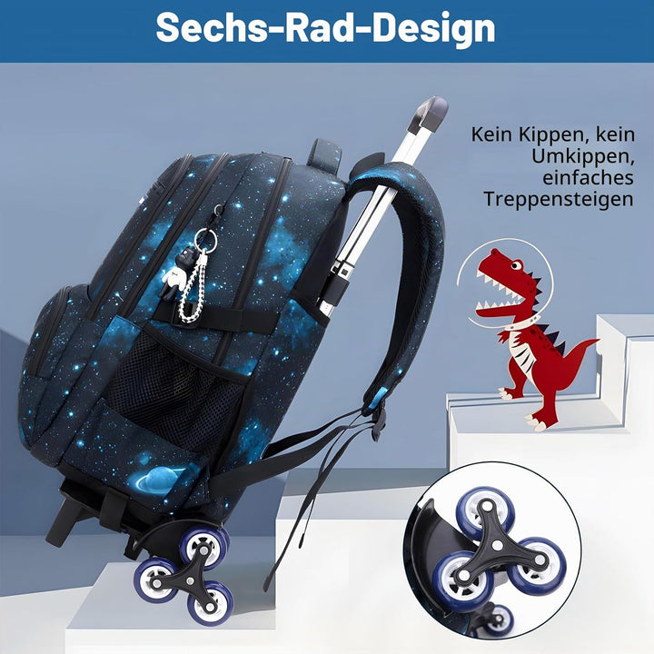 Amythe Schulrucksack Trolley für Jungen Teenager Rucksack mit Rollen 3-teilig mit Lunchtasche Federm