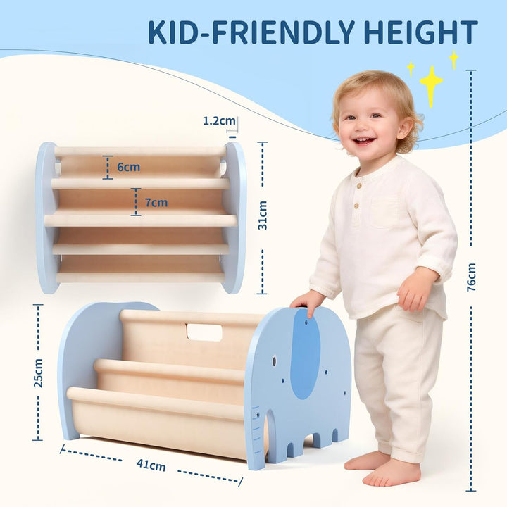 Kinder Bücherregal aus Holz - Montessori Bücherregal für Kinderzimmer| Elefant Design l Kinderzimmer