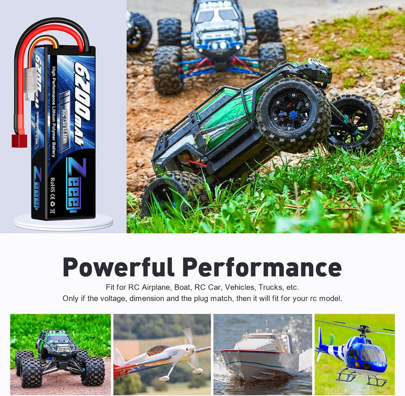 Zeee 2S Lipo Akku 7,4V 80C 6200mAh mit Deans Steck Hardcase RC Batterie für RC Auto RC Flugzeug RC H