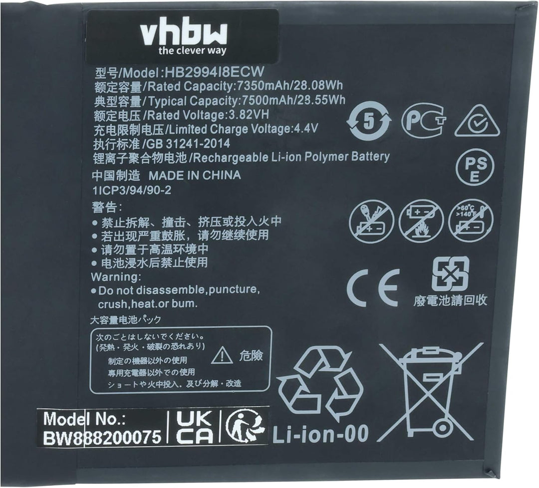 vhbw Akku kompatibel mit Huawei Mediapad CMR-AL09, CMR-AL19, CMR-W109, CMR-W19, M5, M5 10.8 Tablet P