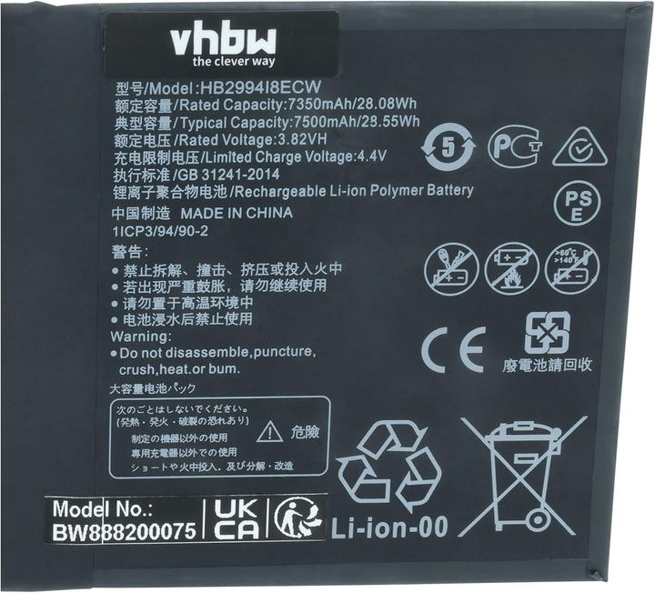 vhbw Akku kompatibel mit Huawei Mediapad CMR-AL09, CMR-AL19, CMR-W109, CMR-W19, M5, M5 10.8 Tablet P