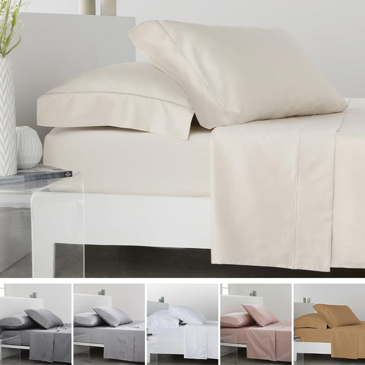 COTTON ARTean Bettwäsche-Set aus ägyptischer Baumwolle, Fadenzahl 300, Beige, 105 x 190/200, 100 % ä