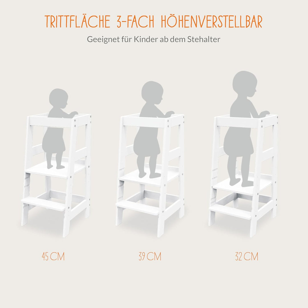 PINOLINO Fino Lernturm - Höhenverstellbarer Kinderhocker ab 1 Jahr – Kinder Tritthocker aus massiver