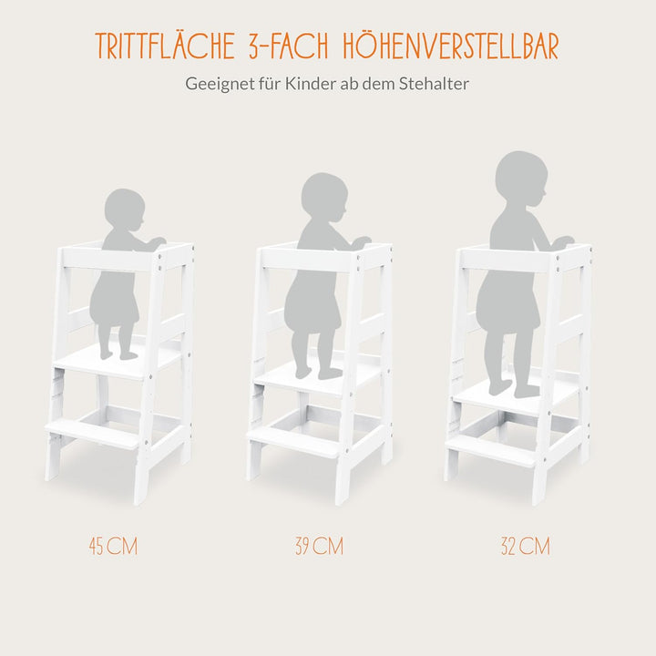 PINOLINO Fino Lernturm - Höhenverstellbarer Kinderhocker ab 1 Jahr – Kinder Tritthocker aus massiver