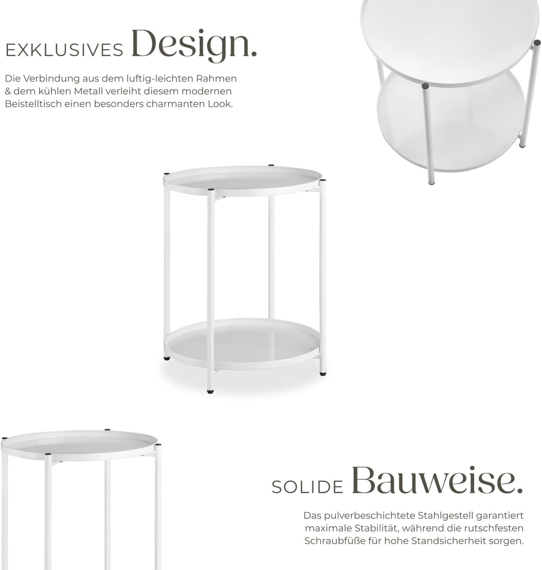 tectake® Tisch rund, Beistelltisch Metall, Kleiner Tisch, Couchtisch mit Stauraum, Coffee Table für