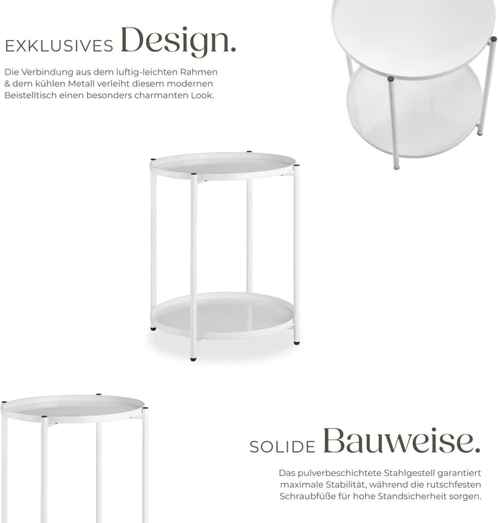 tectake® Tisch rund, Beistelltisch Metall, Kleiner Tisch, Couchtisch mit Stauraum, Coffee Table für