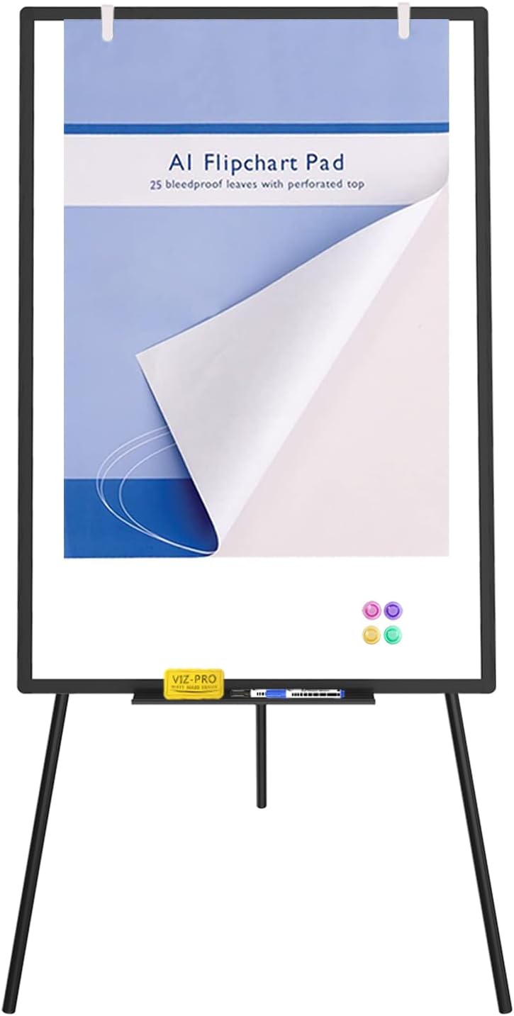 VIZ-PRO Whiteboard mit Ständer Flipchart-Staffelei, höhenverstellbar, abwischbar, magnetisch, 90 x 6