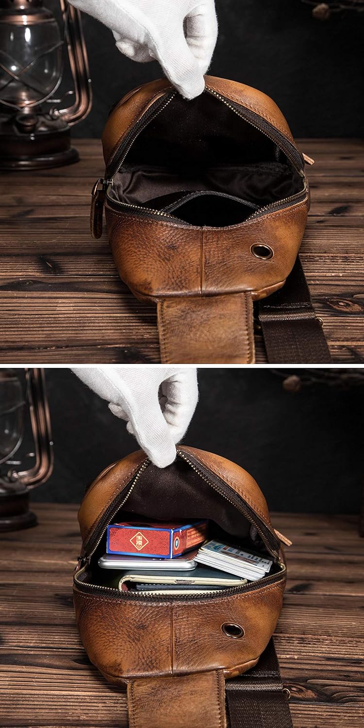 Le’aokuu Herren Echtes Leder Hüfttasche Brusttasche Bauchtsche Crossbody Bag Sling Bag Schultertsche
