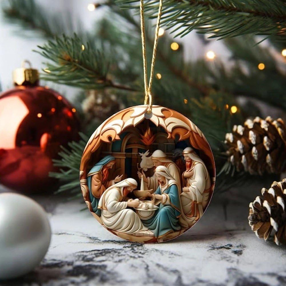 12 Stück Krippen-Ornamente, Weihnachtsdekoration Aus Holz Zum Aufhängen, Die Geburt Jesu, Weihnachts