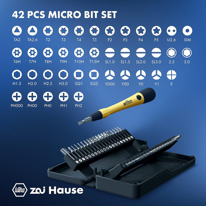 Wiha zai Hause Micro Bit Set mit ESD Feinmechanik Schraubendreher, 42-teilig, mit Aufbewahrungsbox,
