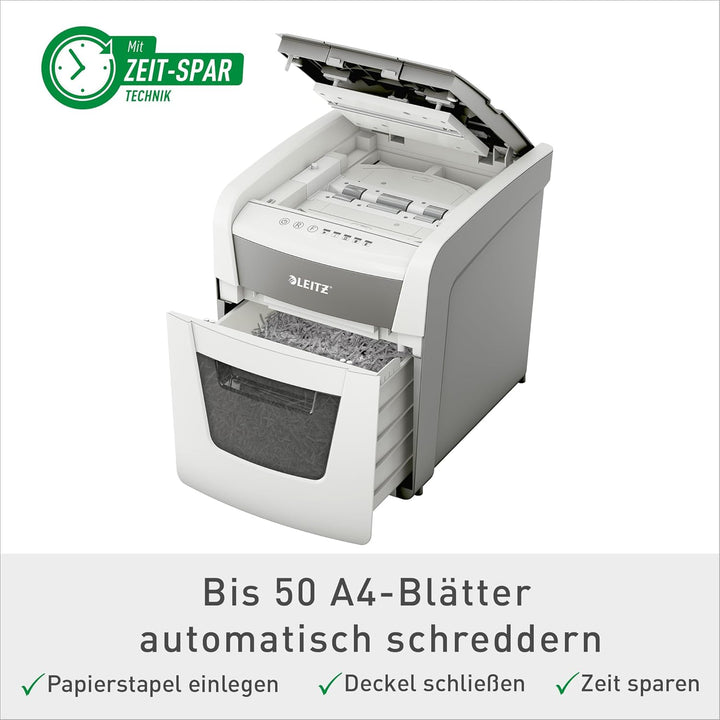 Leitz IQ Autofeed Small Office Partikelschnitt Aktenvernichter P4, Automatisch, 50 Blatt, 20 Liter A