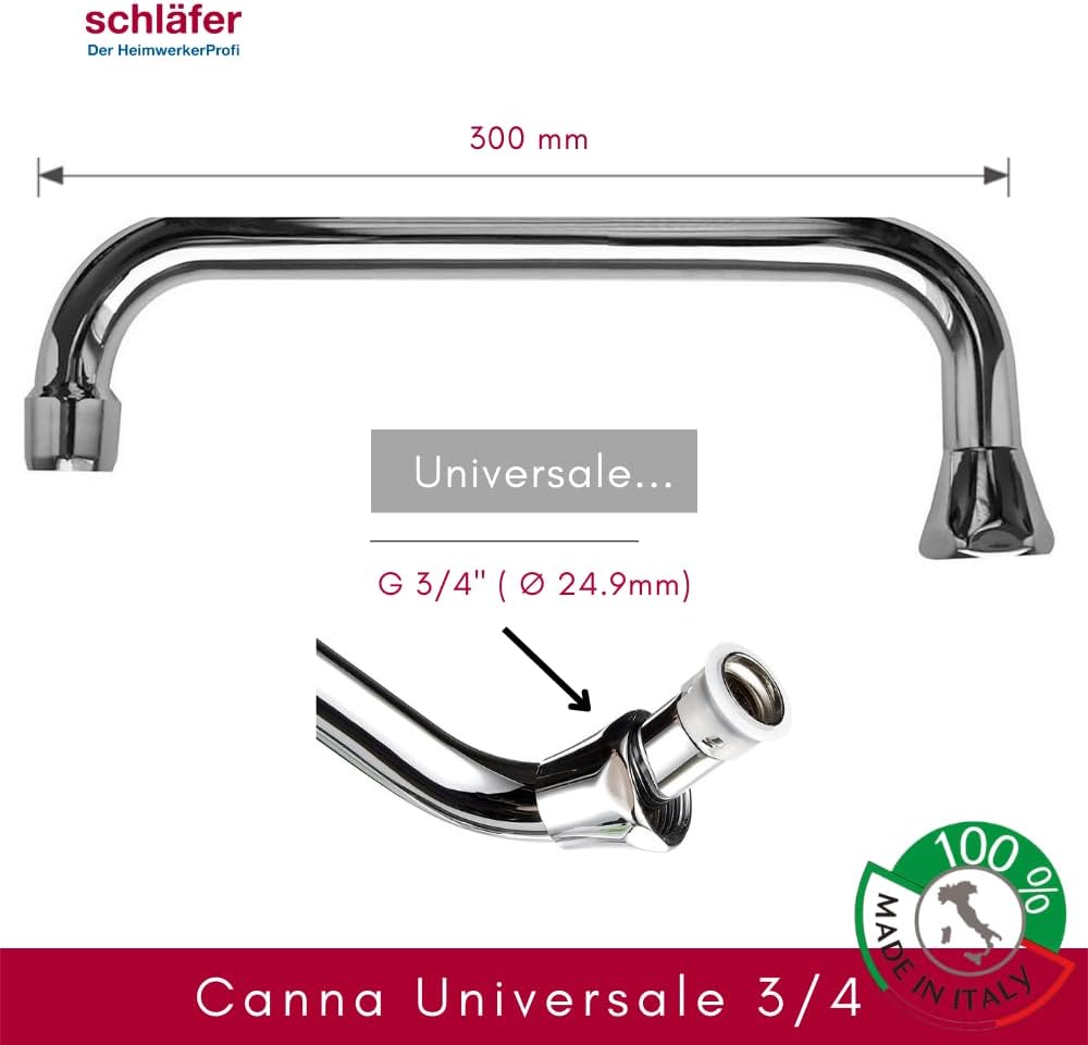 Schläfer 400114 - U-Auslauf für Stand- und Wandarmatur 30cm, U-Rohrauslauf mit Mischdüse M22, Schwen