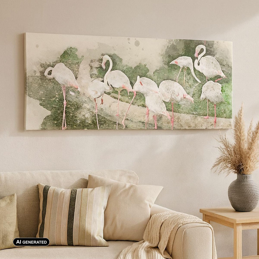 Wandbilder Dekoration Wohnzimmer Flamingo Vogel Wasser Panorama Bilder auf Leinwand 120x50cm Leinwan