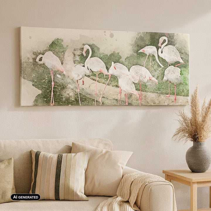 Wandbilder Dekoration Wohnzimmer Flamingo Vogel Wasser Panorama Bilder auf Leinwand 120x50cm Leinwan