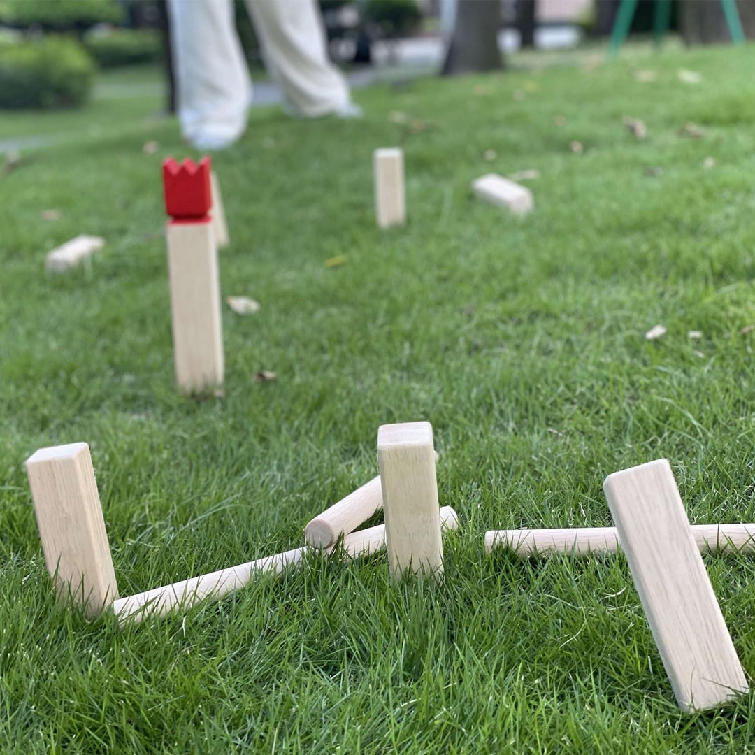 Jac & Mok Kubb Spiel - Wikinger-Spiele in Hartholz - Freispiele Mit Wurf (Rot, 5 x 5 x 30 cm - King)