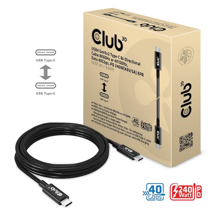 Club3D CAC-1579 USB4 Gen3x2 Type-C Bi-Direktionale Kabel 8K60Hz oder 4K120Hz, Data 40Gbps, PD 240W(4