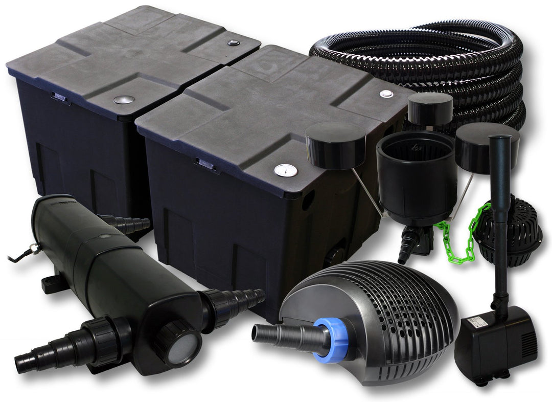SunSun Filter Set 60000l Teich mit 18W Teichklärer, 40W ECO Pumpe 25m Schlauch Skimmer Springbrunnen