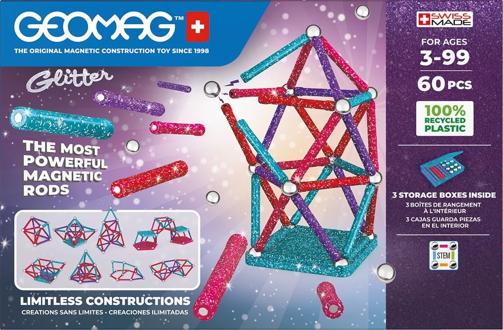 Geomag, Recycled Glitter, Magnetische Konstruktionen mit Glitzereffekt, Bunte und Glitzernde Magnets