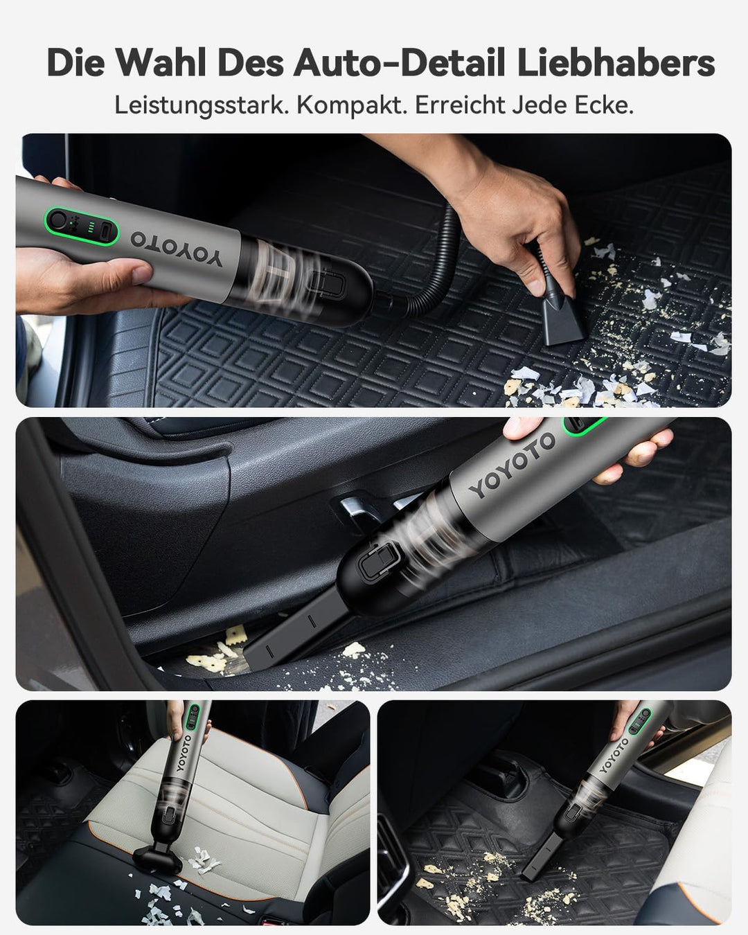 Akku-Autostaubsauger mit hoher Leistung Hellgrau