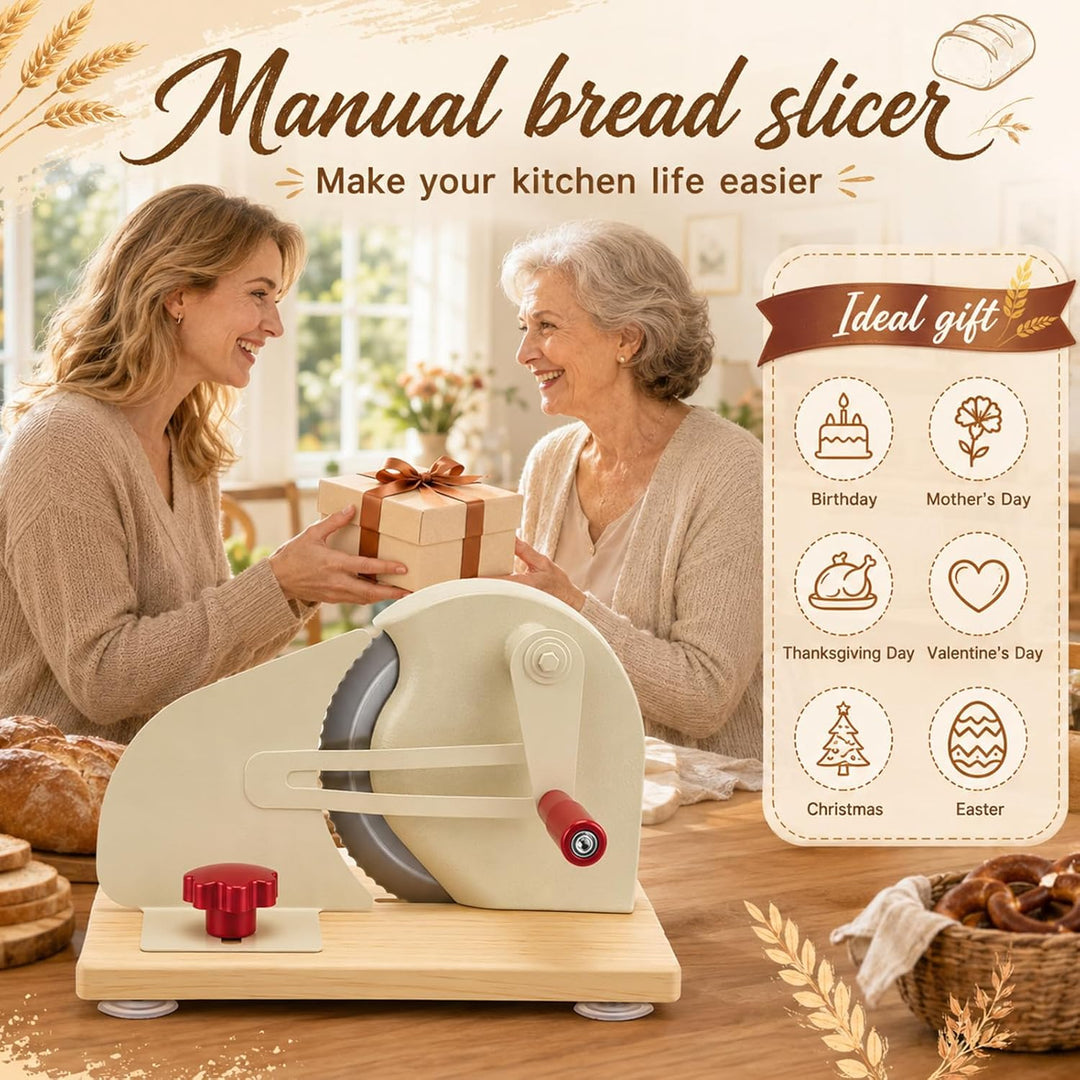 Brotschneidemaschine Manuell,Einstellbarer Schnittstärke 0-28Mm,Mit Handkurbel&Rutschfester Saugnapf
