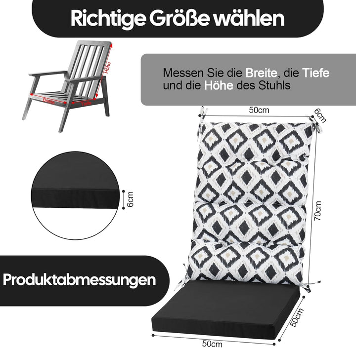 Gartenstuhl-Auflagen Hochlehner Set – Bequeme Outdoor Sitzkissen für Gartenstühle & Klappstühle, Wei