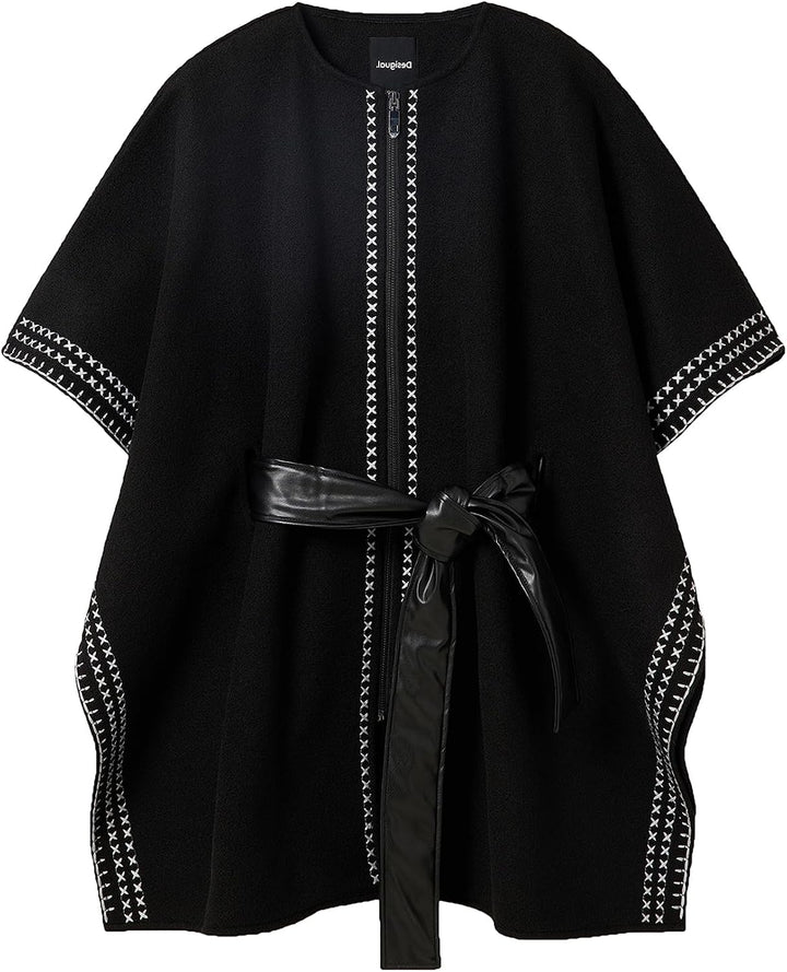 Desigual Women's Poncho_Cruces Milan, Black, One Size