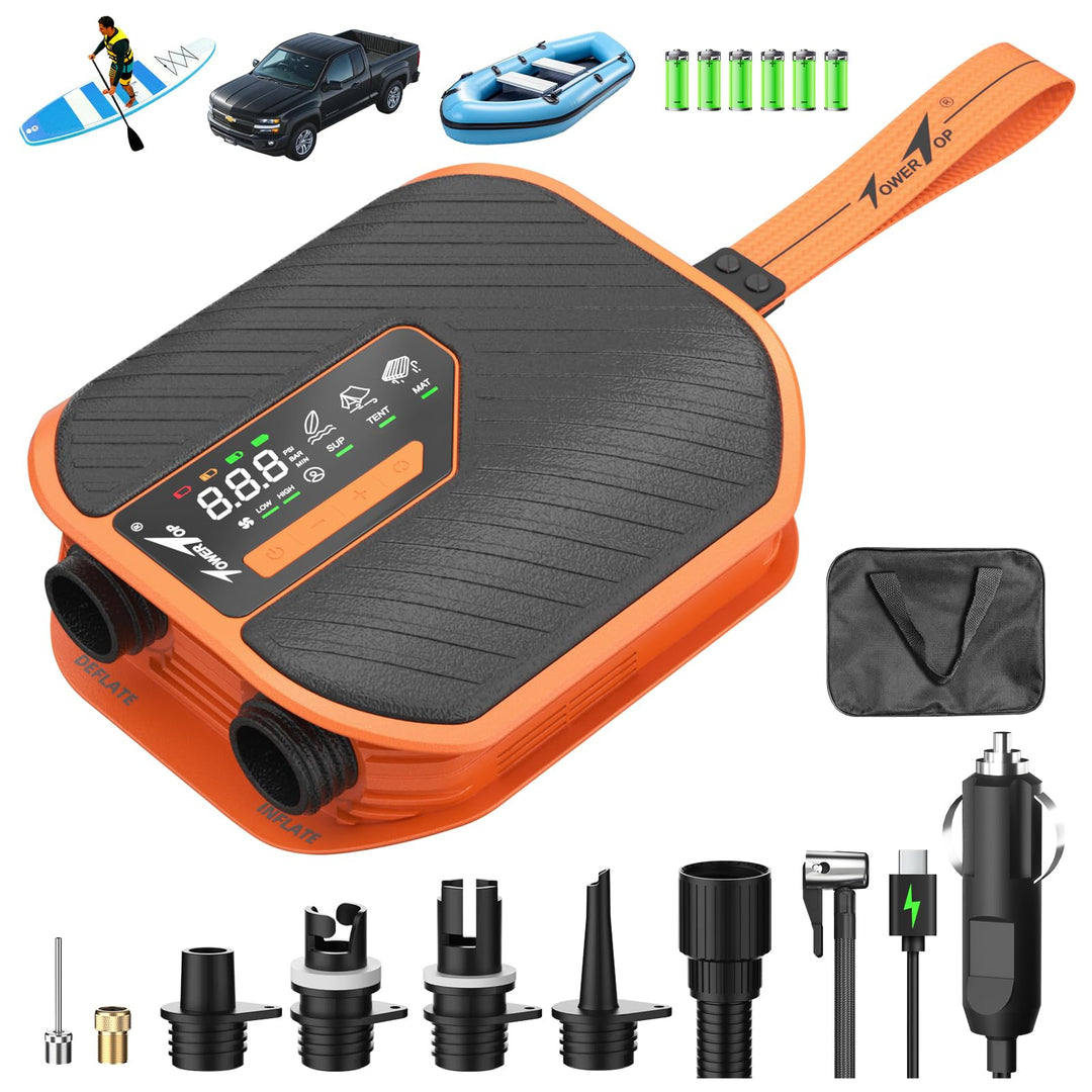 TowerTop Sup Pumpe Akku: 10500mAh Akku Pumpe für Auto/SUP, 50 PSI Stand Up Paddle Pumpe, 12V DC Zwei