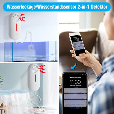 DAYTECH TUYA WiFi Smart Wassermelder Leck Detektor Sumpfpumpe Alarm Level Sensor 2 in 1 Detektor, 10