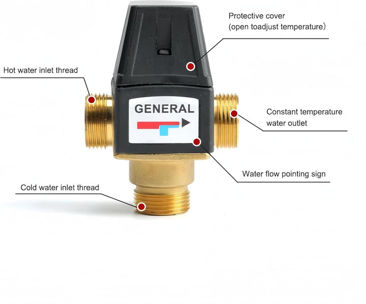 VIFERR 3-Wege-Thermostat-Mischventil DN20 Aussengewinde Messing-Thermostat-Mischventil für Solarwarm