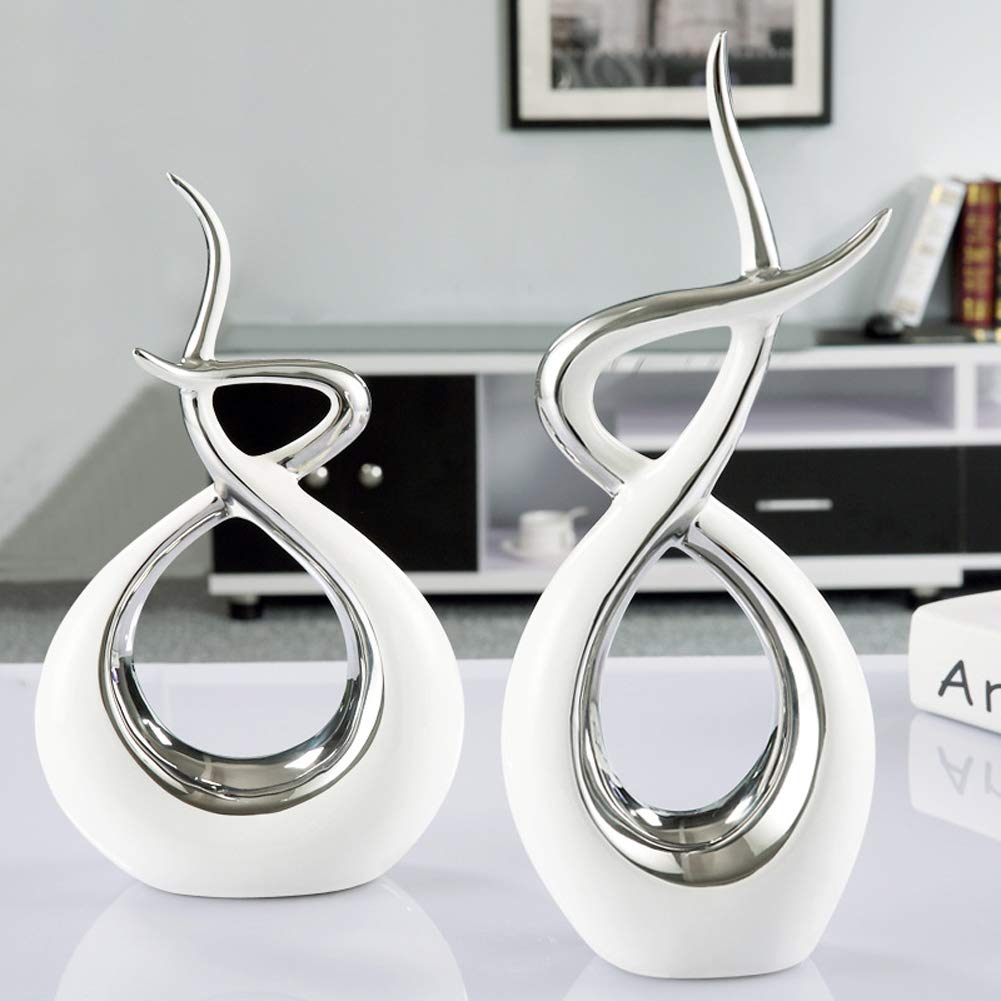 WIG-WYF Keramik Dekorationsobjekt Silber, Keramik Tischdekoration Skulptur, Wohnzimmer Moderne Dekor
