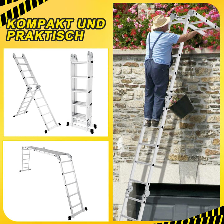 Ikodm 4x5 Stufen Mehrzweckleiter 5,82 m 7 in 1 Aluminium Multifunktionsleiter bis 150 kg mit 2 Trans