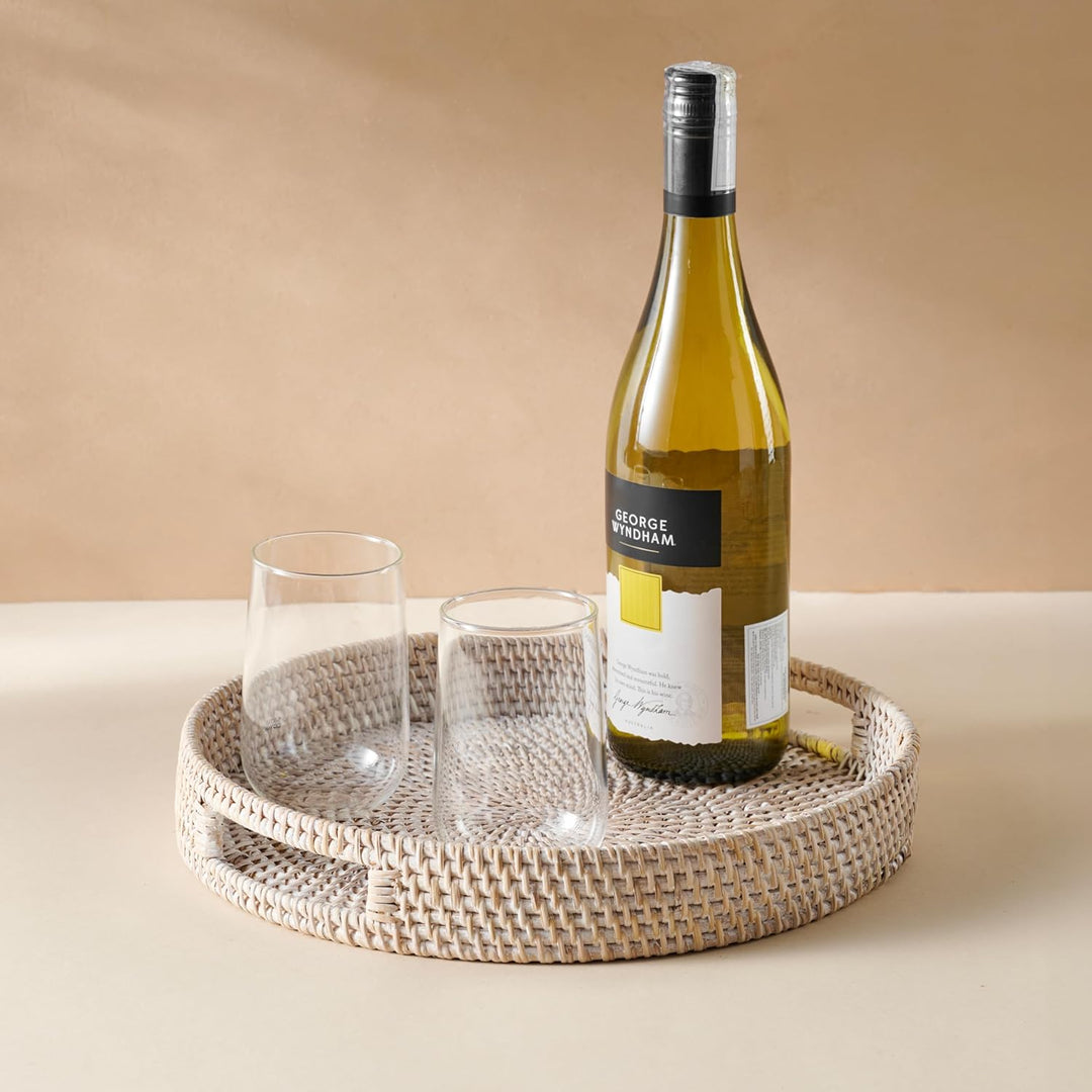 Jungle Culture Rattan-Serviertablett 30cm / 11,8" • Gewebte Serviertabletts mit Griffen für zu Hause