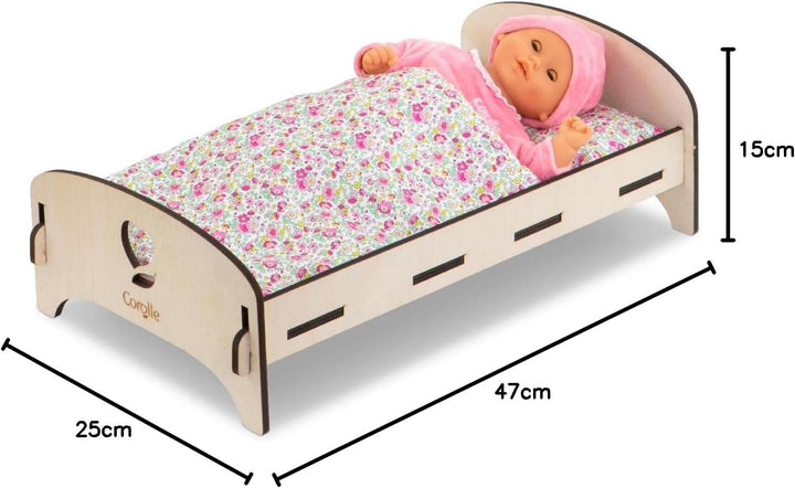 Corolle 9000141370 - Mon Grand Poupon Holzbett, Holzbett mit Kissen und Decke für alle 30-36cm Puppe