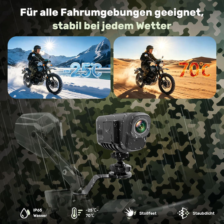 Action Cam 4K+1080P,Dashcam Motorrad,120° Weitwinkel Helmkamera Motorrad,Dashcam Auto vorne hinten m