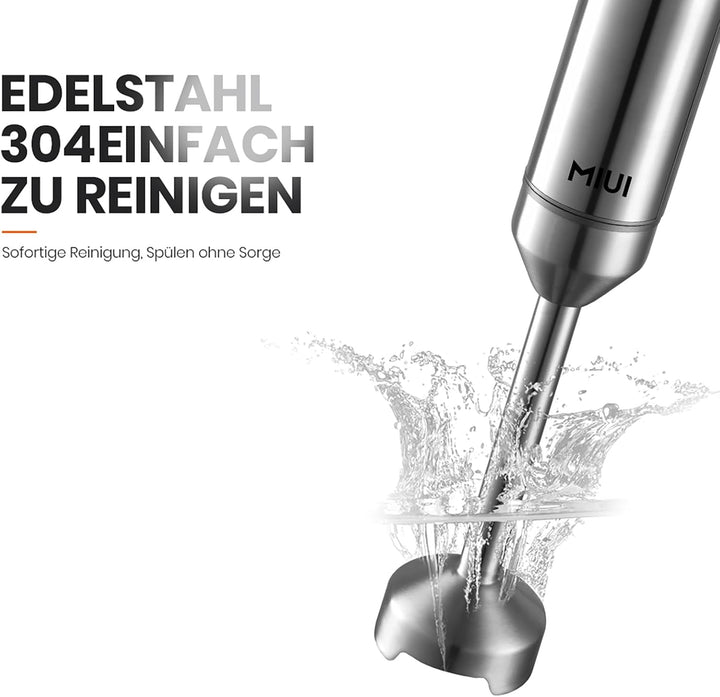 MIUI Stabmixer Edelstahl – Mixer für Küchenhandmixer-Set, 14-Gang-Edelstahlklinge und Körperhandstab