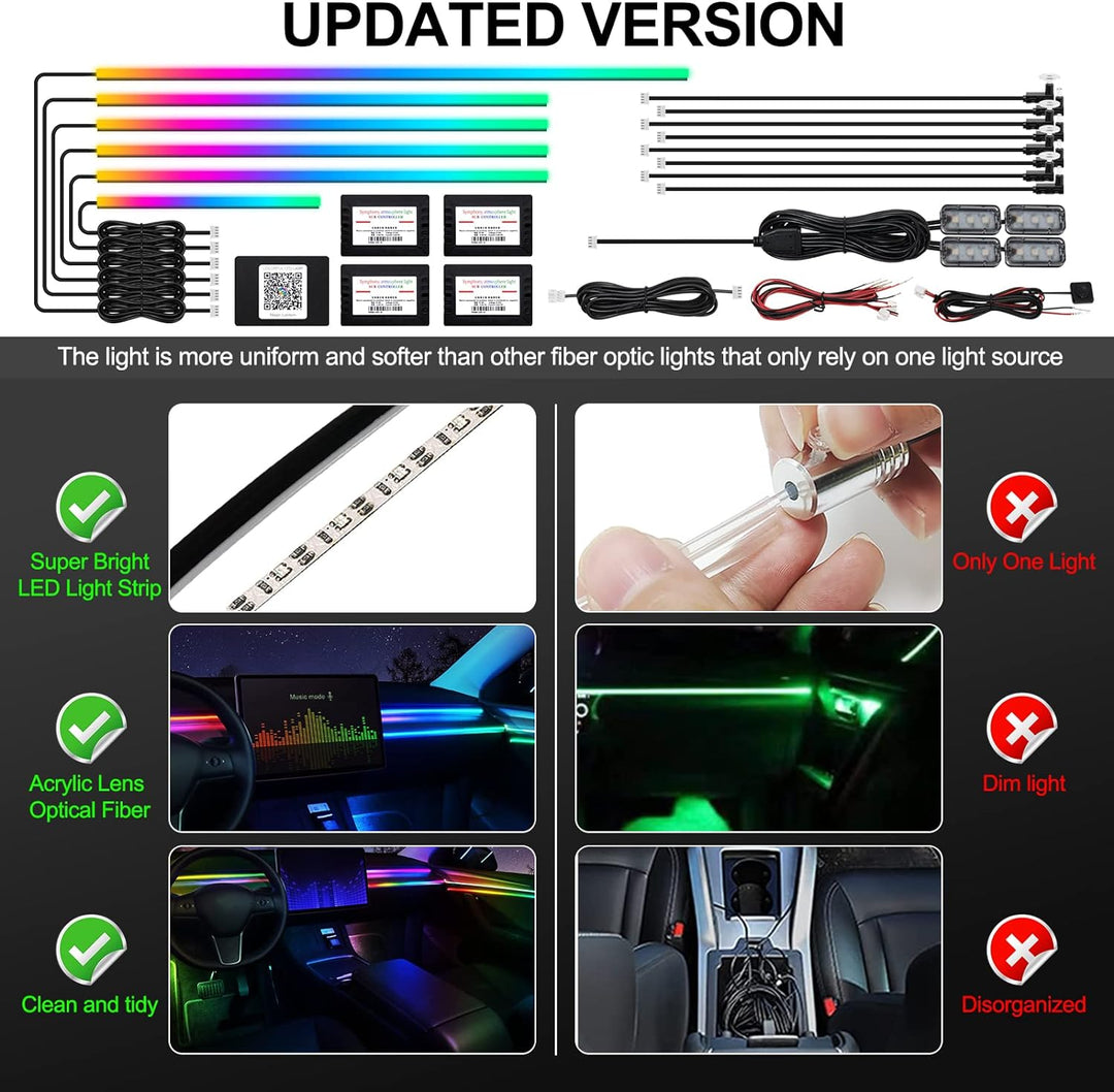 Dreamcolor Acrylic Interior Car LED Strip Light with Wireless APP, RGB 18 in 1 with 175 inches 593 L