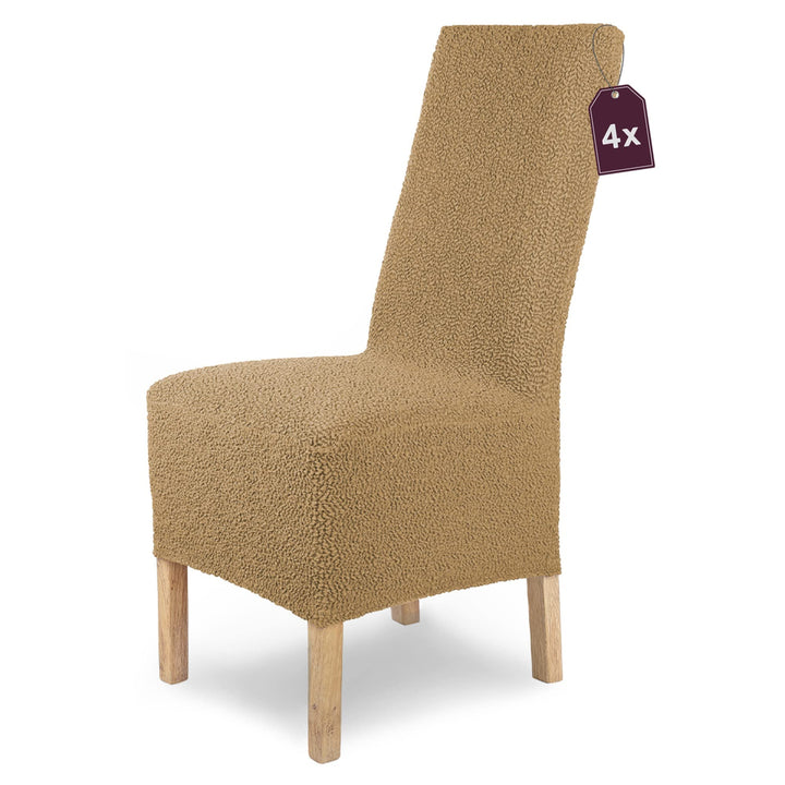 SCHEFFLER-Home Stuhlhussen Stretch Jacquard Lea/Stuhlhussen Beige als Stuhlüberzug 4er Set/Stuhlhuss