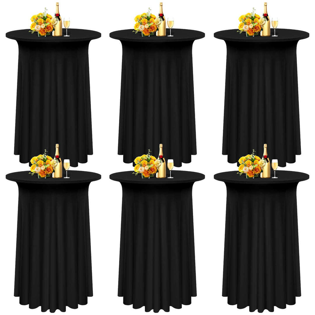 6 Packs Spandex Cocktail Tischdecke mit Röcken 80 x 110cm, schwarzer Stretch Cocktail Tisch für hohe