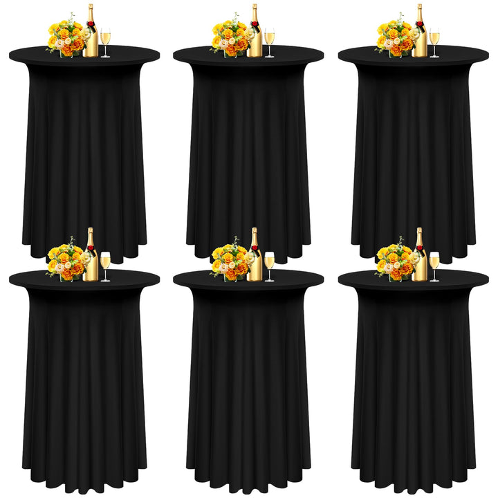 6 Packs Spandex Cocktail Tischdecke mit Röcken 80 x 110cm, schwarzer Stretch Cocktail Tisch für hohe