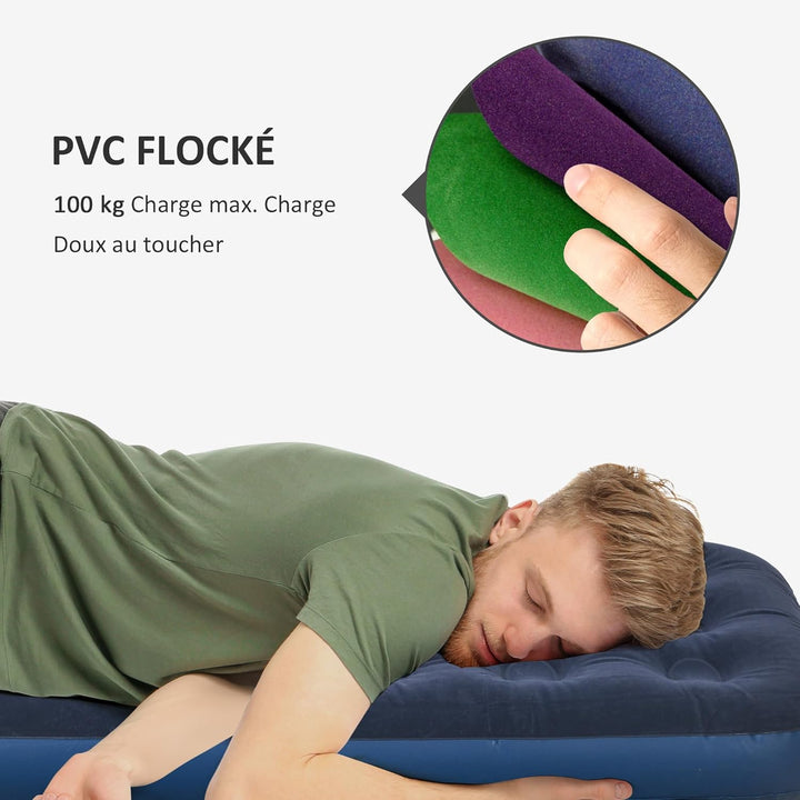 Outsunny Tragbare einfache Luftmatratze Luftbett mit integrierter Handpumpe, beflockte Oberfläche, f
