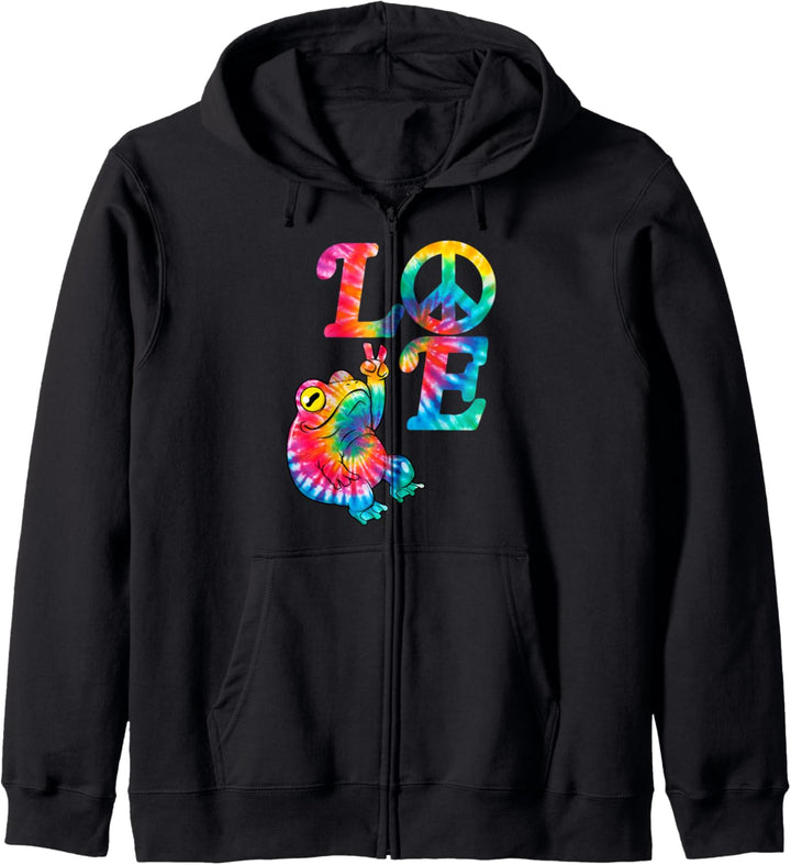 Tie Dye Frosch Frieden Handzeichen Hippie Retro 60er 70er Ja Kapuzenjacke