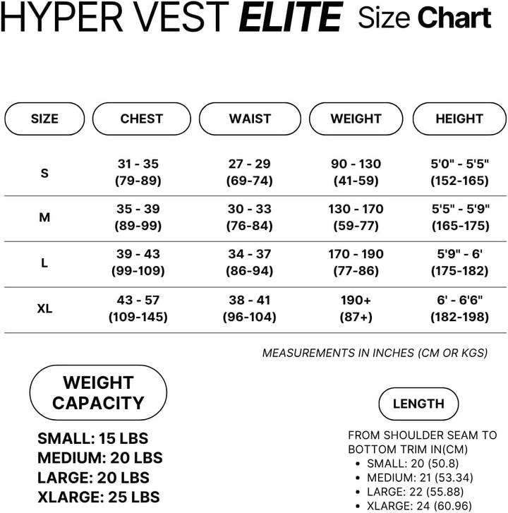 HYPERWEAR Hyper Vest Elite Verstellbare Gewichtsweste Gewicht 10lbs Biss 20lbs, Robustes schwarzes C