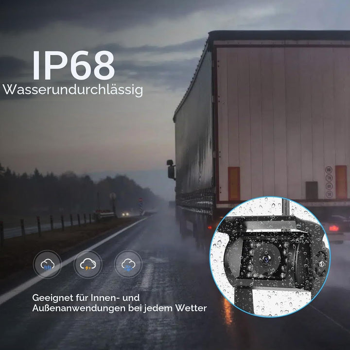 Rückfahrkamera Kabellos Set mit 4 Kameras, 9"-HD-Monitor &amp; 170° Weitwinkel- Rückfahrkamera, IP68 was