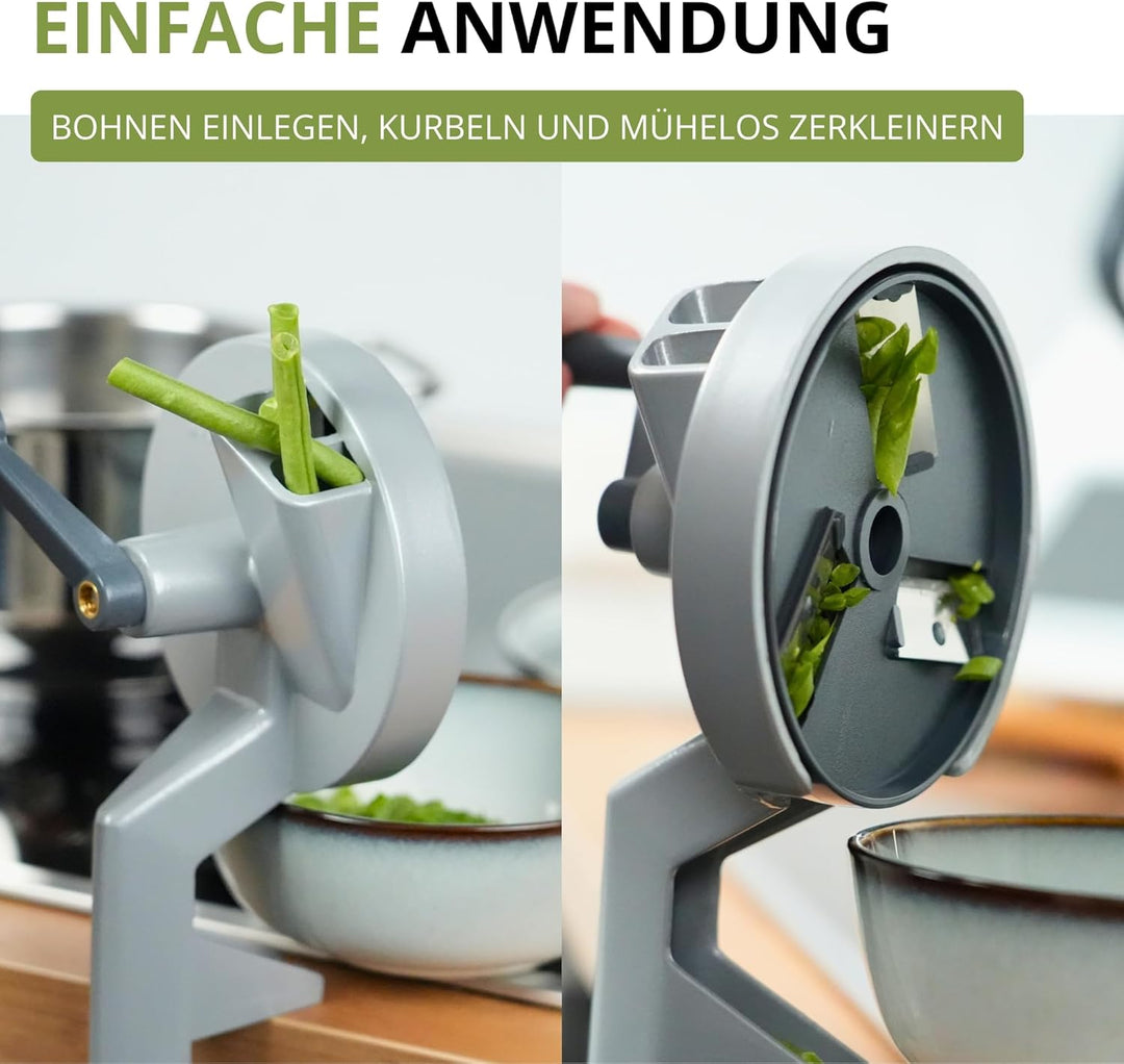 Westmark Bohnen-Schneider mit 2 Schneidöffnungen und Schraubzwinge zur Tischmontage, Rostfreie Edels