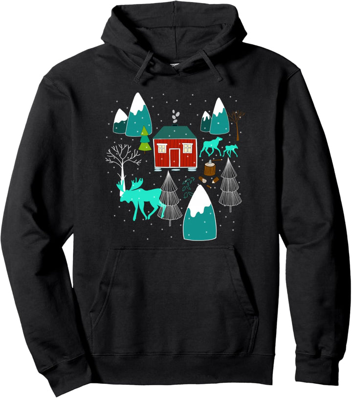 Elch Familie im Norwegischen Winter Pullover Hoodie