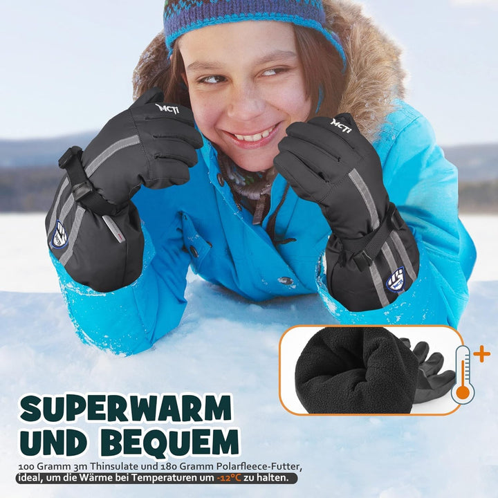 MCTi Kinder Skihandschuhe Wasserdicht Warm Schnee Winter Handschuhe Lange Stulpe Fleece gefüttert mi