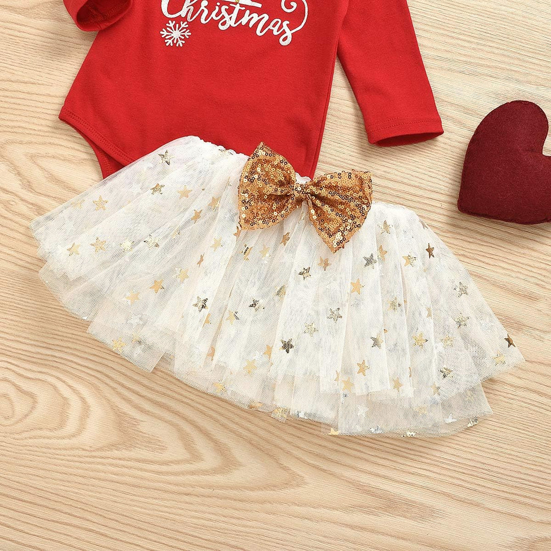 Neugeborenes Baby Mädchen Weihnachtsoutfits My 1st Christmas Strampler + Tutu Rock + Stirnband 3Pcs