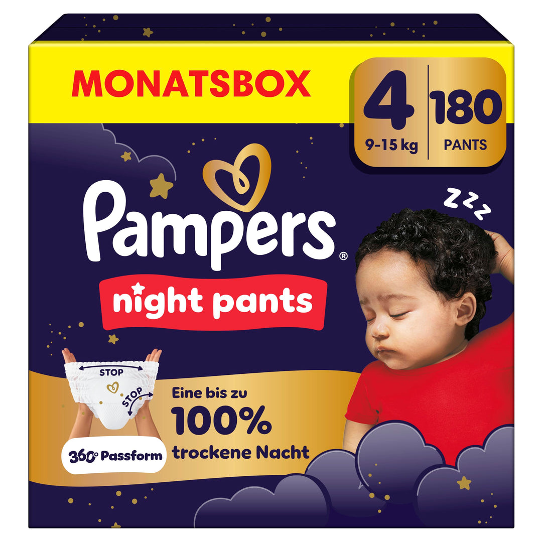 Pampers Night Pants Grösse 4, 180 Windeln, 9-15kg, Pampers Night Pants Bieten Zusätzlichen Schutz Fü