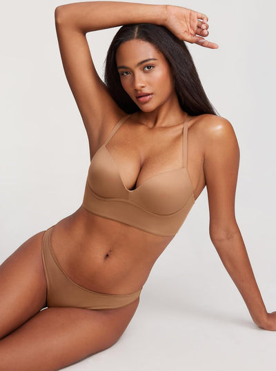 DOBREVA BH Damen ohne Bügel Push Up T Shirt BHS Gepolstert Bustier Soft Nahtloser 70A Kiesbeige, 70A